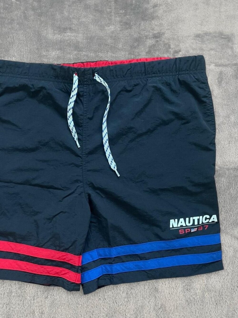 Vintage Nautica Sport Swim Trunks Black Red Blue Colorblock Shorts Size Small